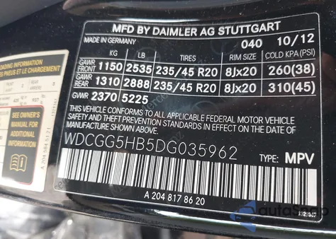 2013 Mercedes-Benz Glk 350 из США, поврежденный, VIN WDCGG5HB5DG035962